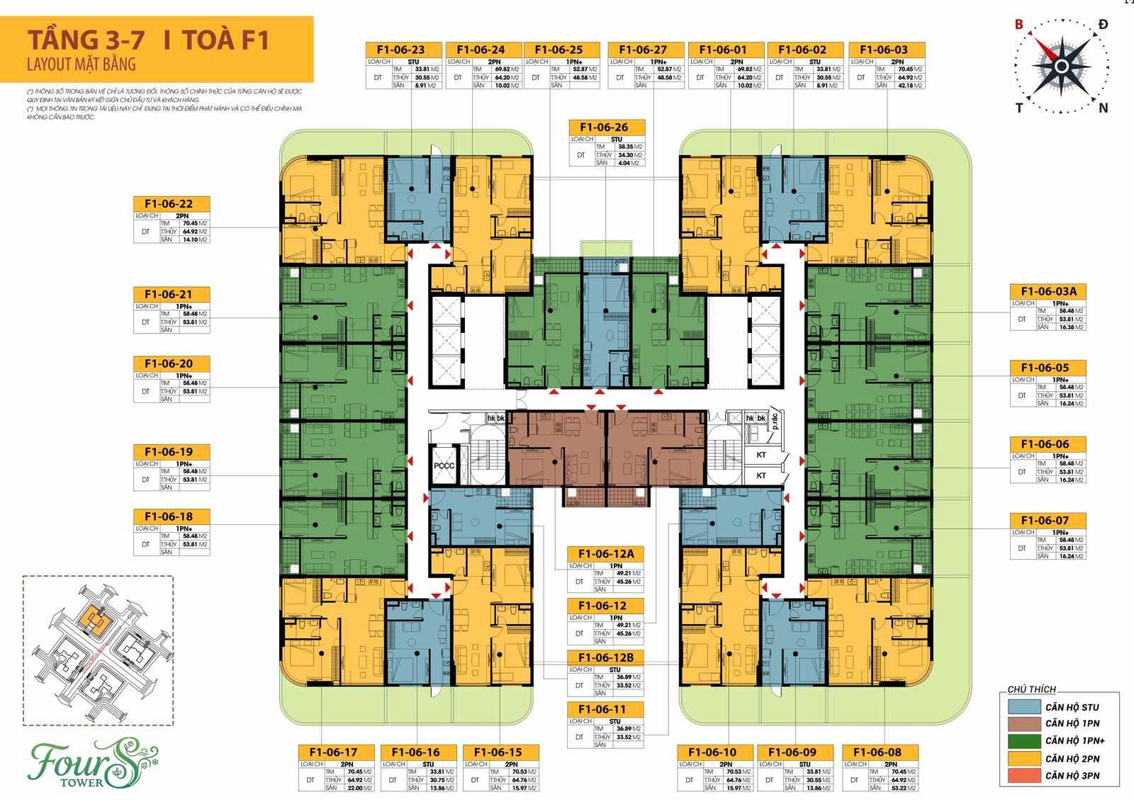 Mặt bằng Tầng 3-7 Tòa F1