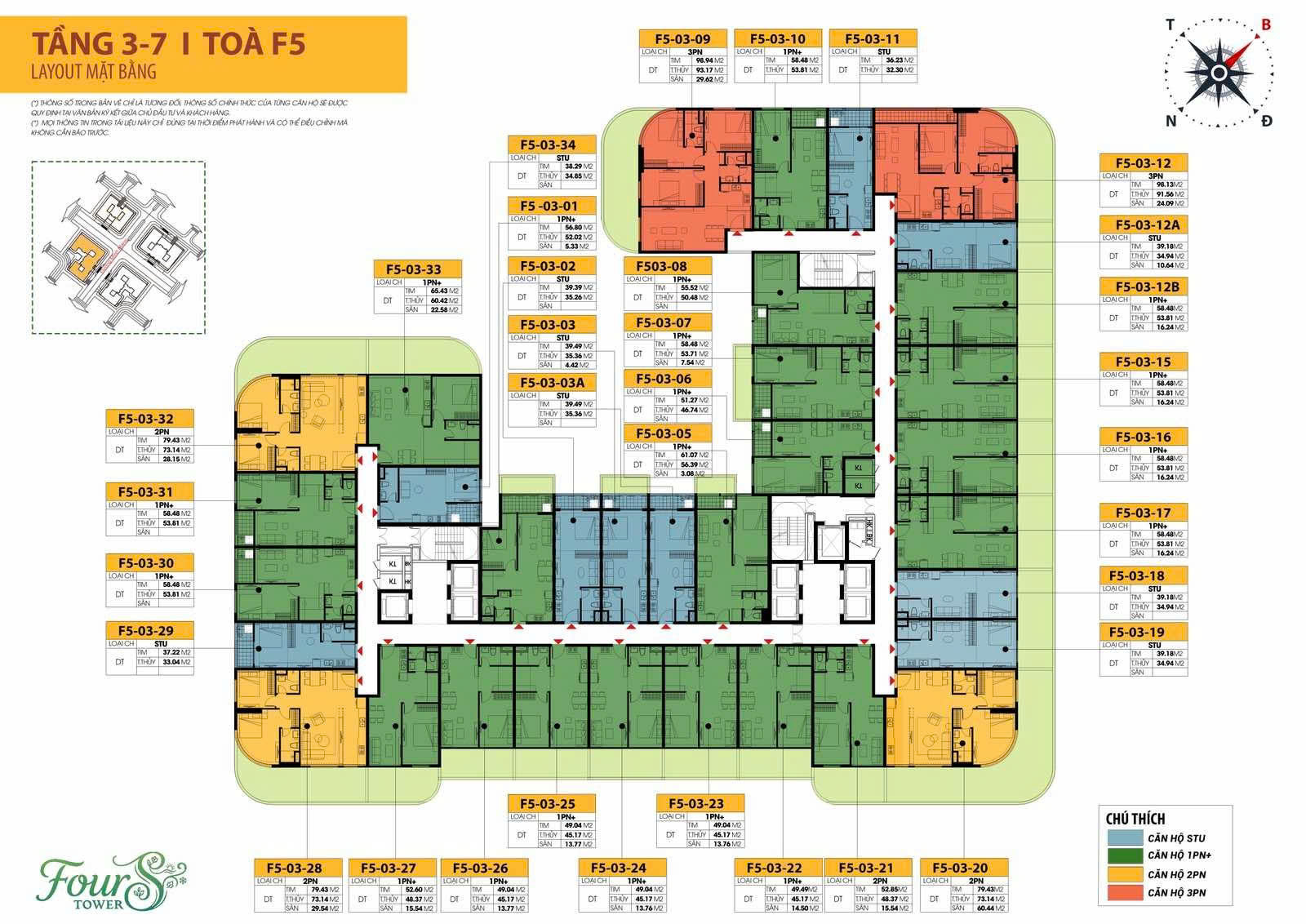 Mặt bằng Tầng 3-7 Tòa F5